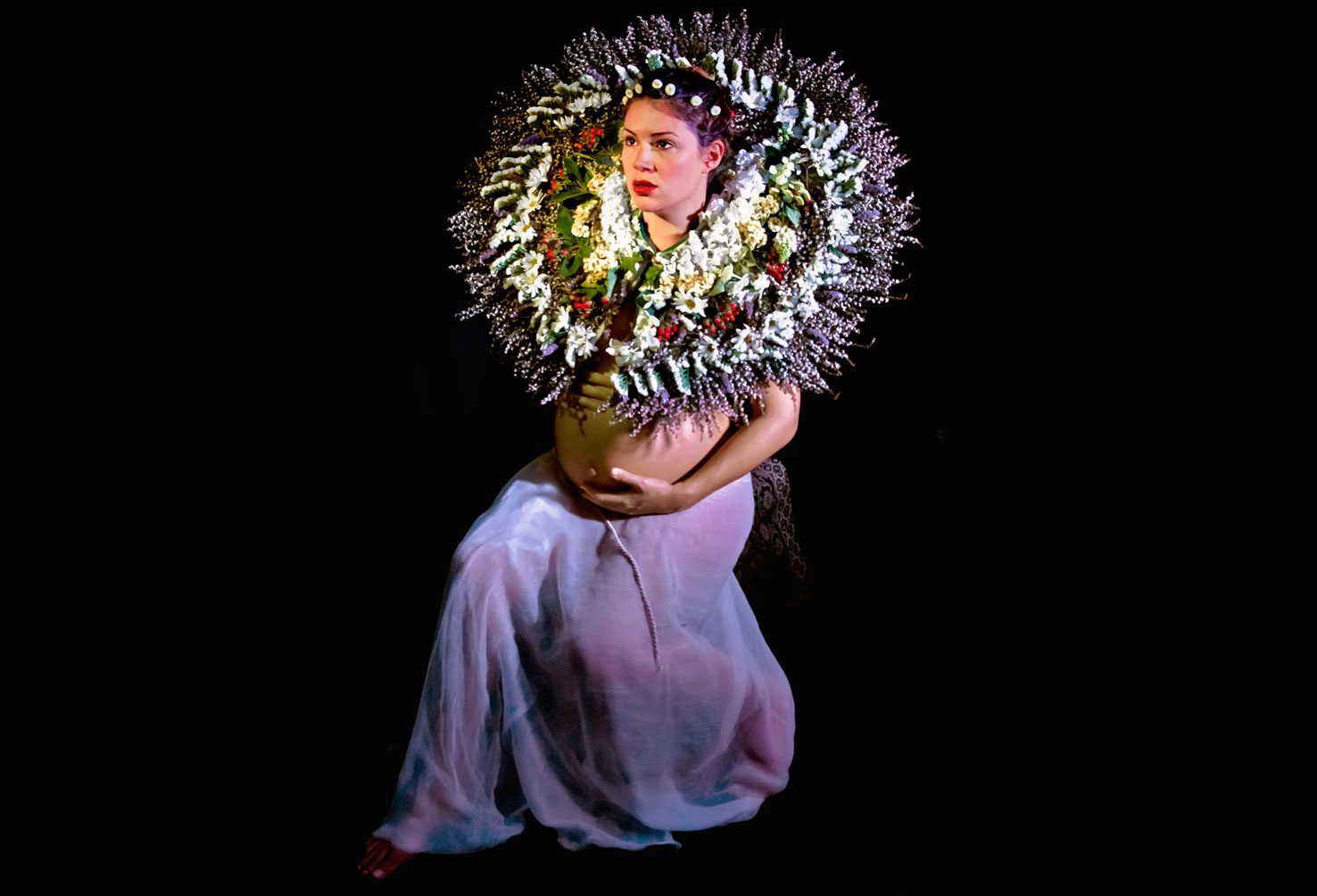 Redharvest, 2013-2014, Lightbox: perspex, backlit film, brass coating, wood, 1190x845mm; Photo: Hypericum, Ti tree, Orchid, Lavender, Chrysanthemum