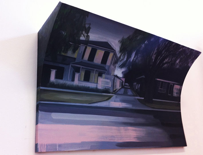 Detail: Implied violence, 2011, oil on curved board