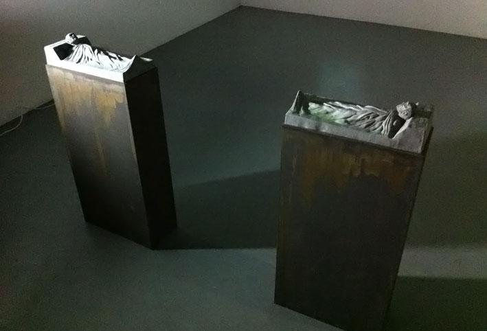 Facing the future, 2012, Acrylic resin, mdf, iron coating, bronze powder, oxidisation